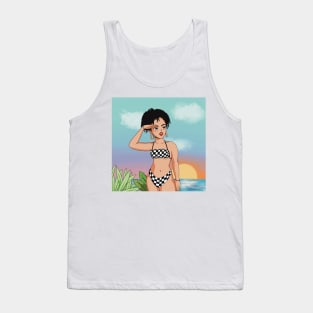 portrait girl beach swimsuit illustration aesthetic Tank Top